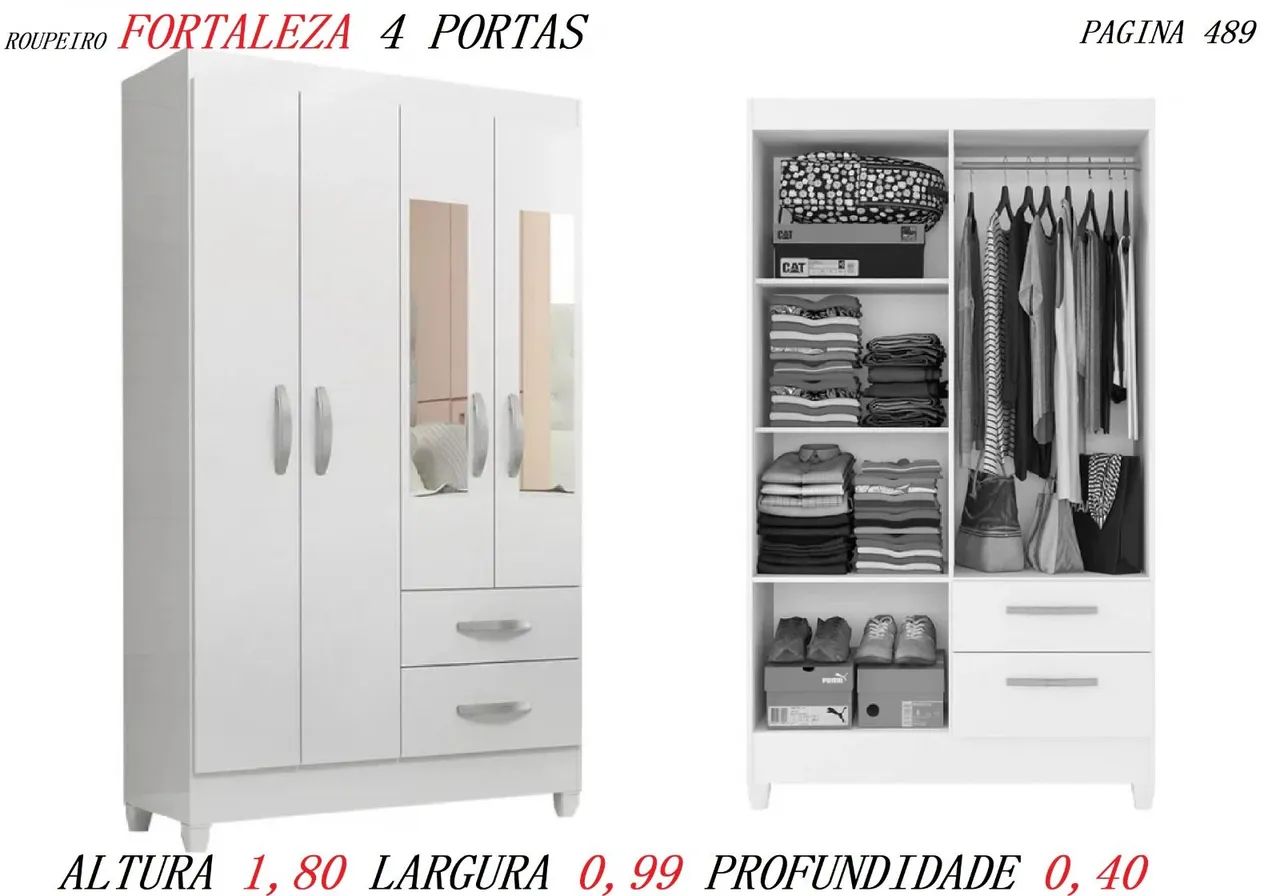 Guarda-Roupa 4 Portas Branco com espelho 