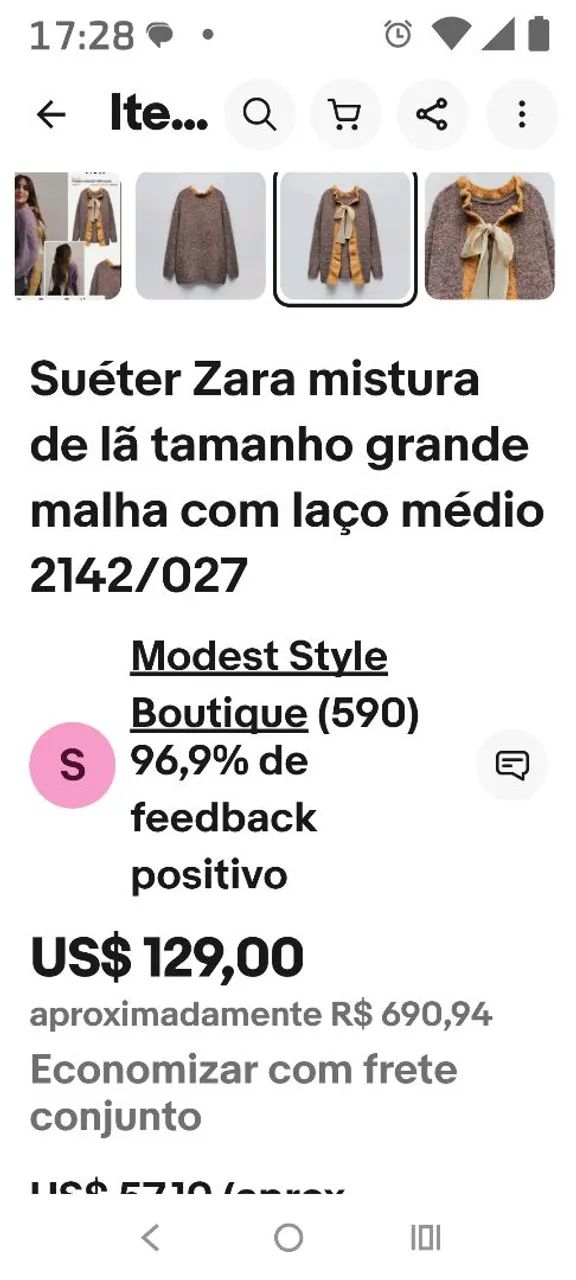 Suéter De Tricô Oversize Com Laço Zara  - Foto 3