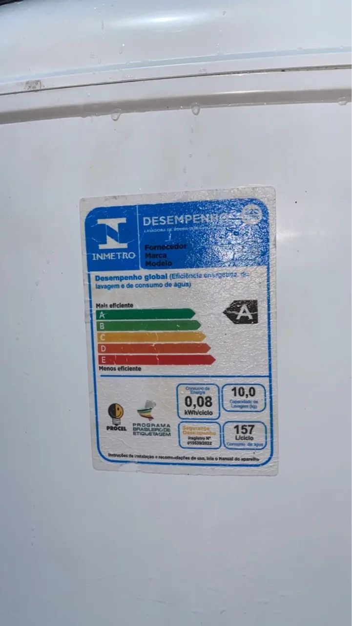 Máquina de Lavar Roupa 10kg - A+ - 0,08kWh/ciclo