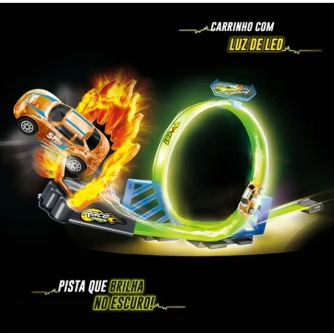 Pista de Carrinhos Brinquedo Speedster Neon Looping Com Luz LED Brilha No Escuro - Foto 5
