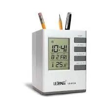 Relógio mesa Lelong LE-8124 porta caneta
