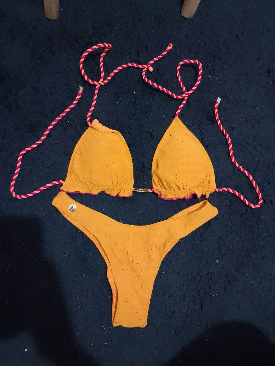 Biquíni laranja da Sereia ,com Detalhes em Rosa