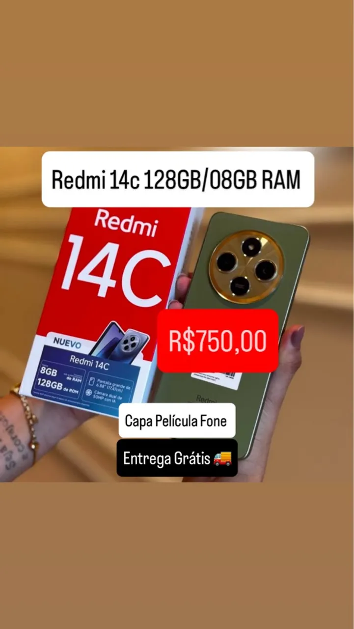 Redmi 14c 128GB/08GB RAM Novo Lacrado Capa Película Fone + Entrega gratuita