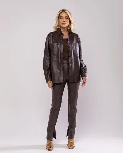 Camisa De Couro Oversized Feminina