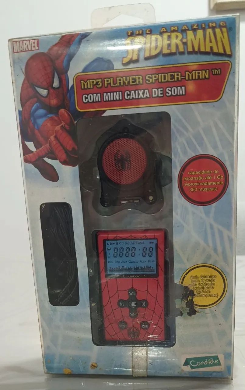 MP3 Player Homem Aranha com caixa de som Candide raridade novo!!!