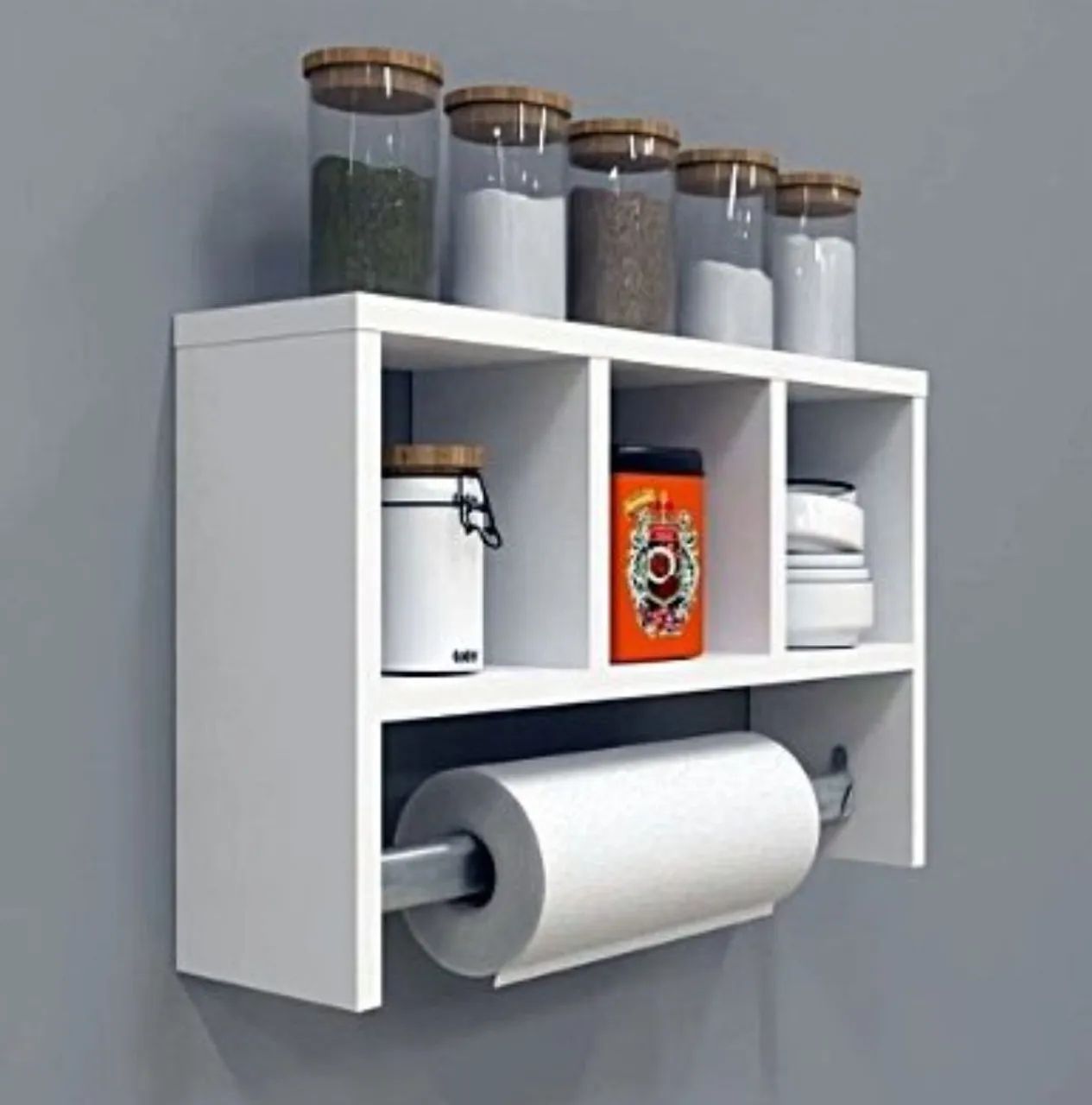 Nicho Para utensílios Com Porta Papel em MDF Branco
