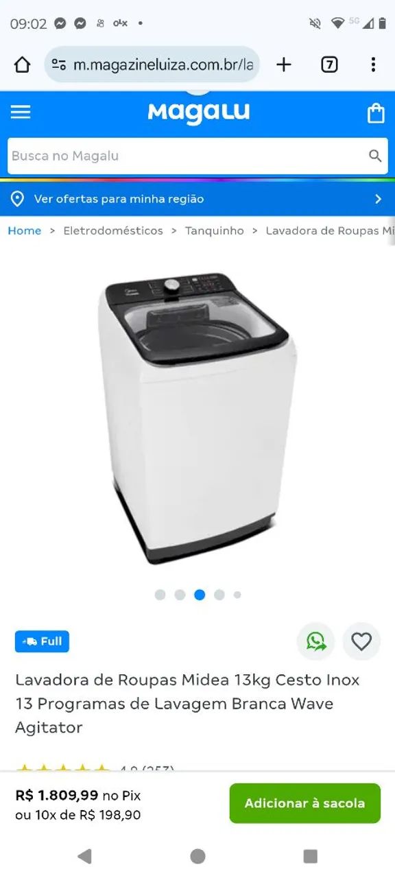 Lavadora de Roupas Midea 13kg Cesto Inox - Foto 2