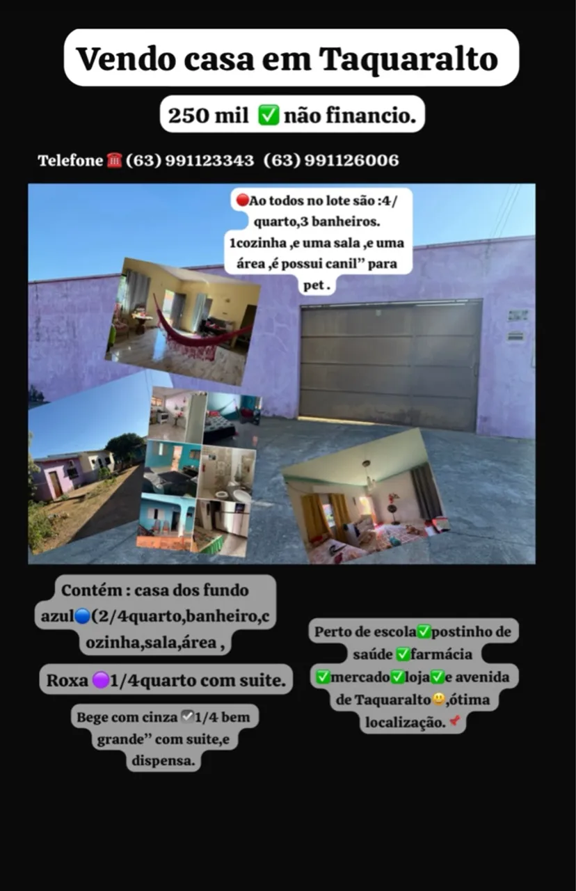 Vendo casa em Taquaralto 250 mil , não financio .