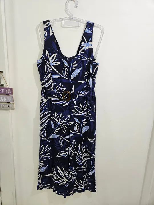Macacão Jeans Estampado Azul - Tamanho M