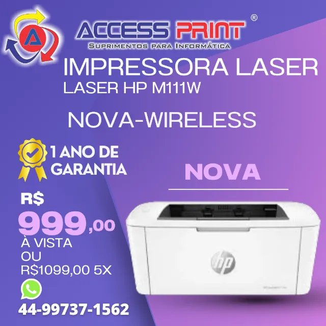 impressora nova laser hp wireless m111w 1ano de garantia