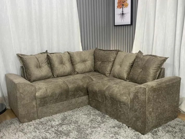 Sofá de Canto 5 Lugares Suede Bege | FRETE GRÁTIS 