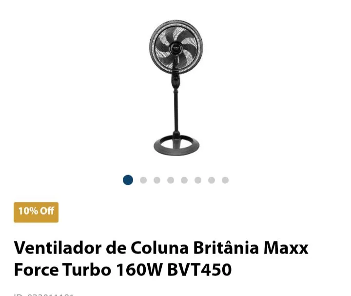 Ventilador de Coluna Britânia Maxx Force Turbo 160W BVT450