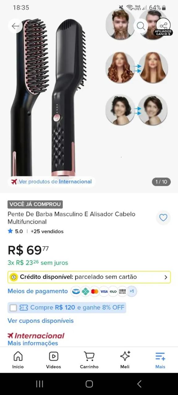 Escova alisador de cabelo.