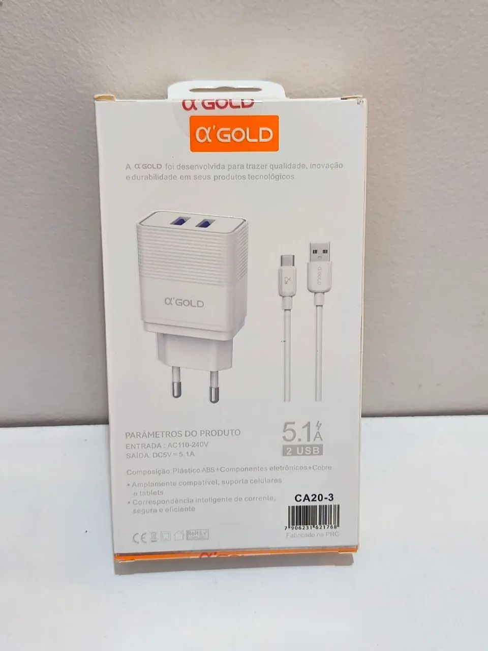 Kit carregador tipo C rápido A'gold 2 entradas usb - Foto 4