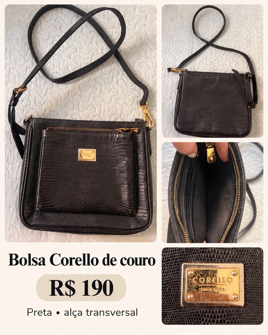 Bolsa corello de couro preta 