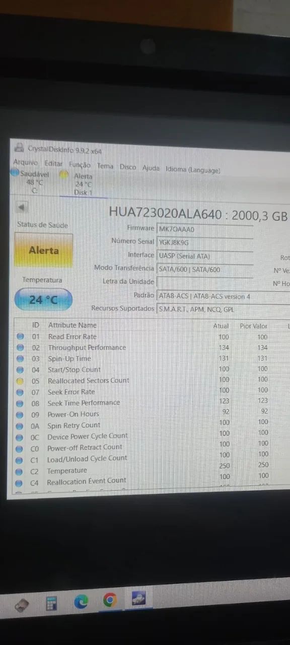 Hd Sata 2TB Funcionando Hitachi (HGST) perfeitamente,Porem Em Alerta O Valor É 1 Unid. - Foto 3