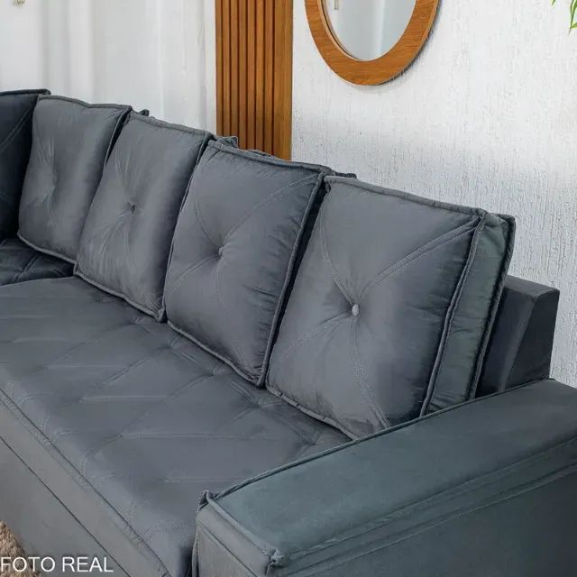 !!! ENTREGA GRATIS !!! Sofá Canto 5 lugares com Puff Alemanha Veludo - Foto 5