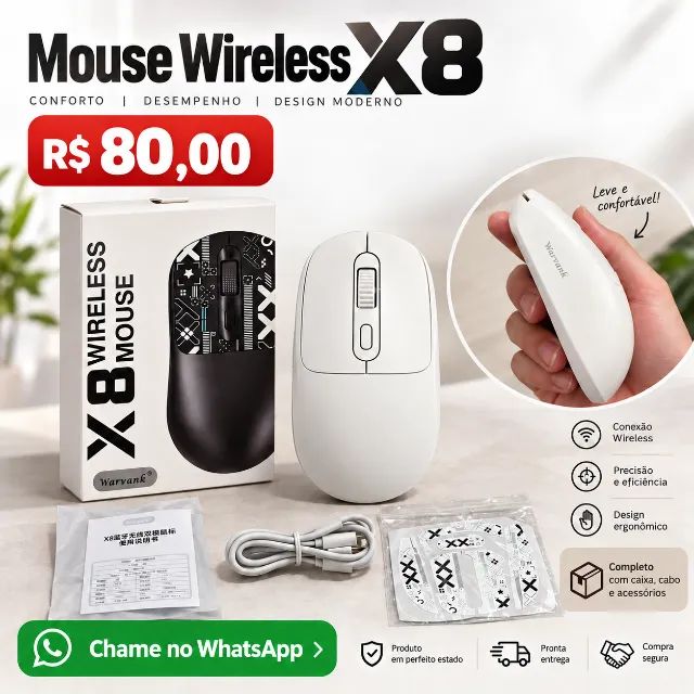 Mouse Wireless X8 Branco 