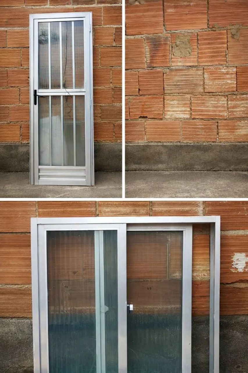 Porta de Alumínio com Vidro + 2 Janelas de Alumínio com Vidro (Conjunto)