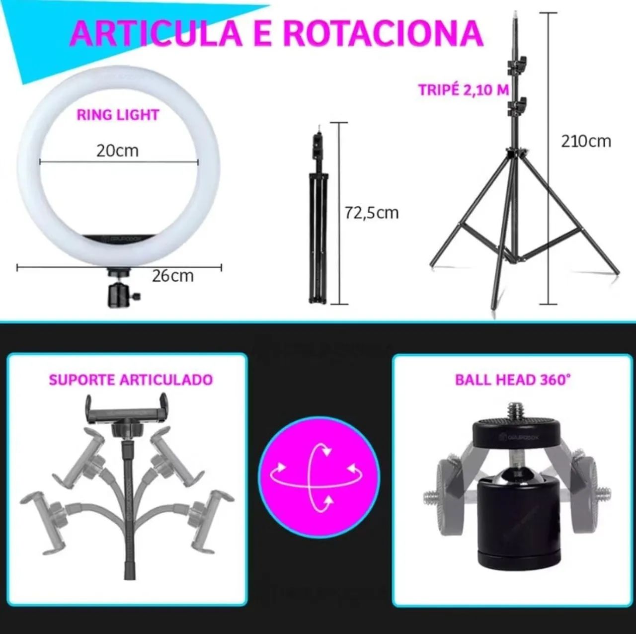 Ring Light Iluminador 10 Polegadas Com Tripé 2.10 Metro LED Para Celular Iluminação Profis - Foto 3