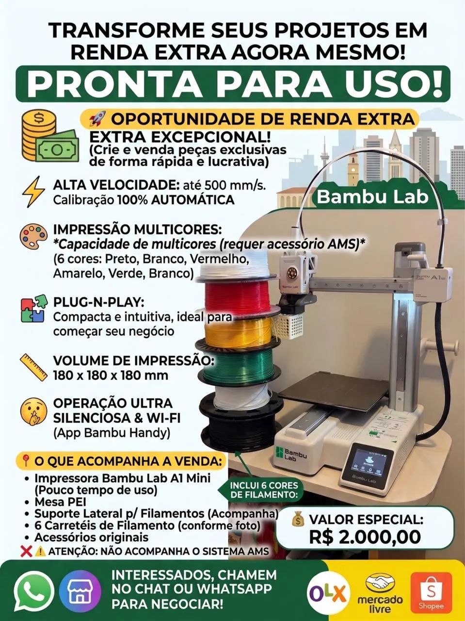 Impressora 3D Bambu lab A1 mini (sem AMS)