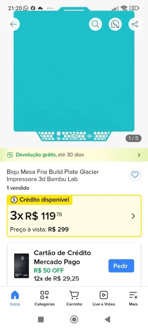 Placa 2Cryogrip A1mini para impressora Bambuu - Foto 2
