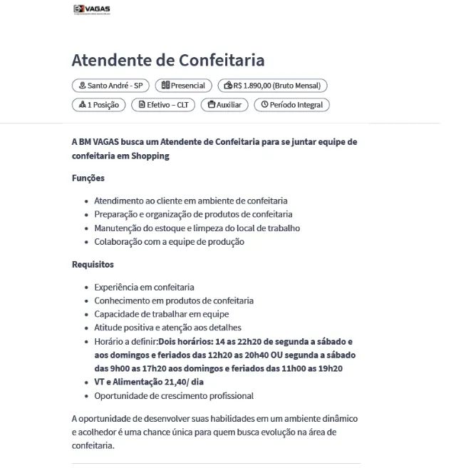 Atendente de Cafeteria