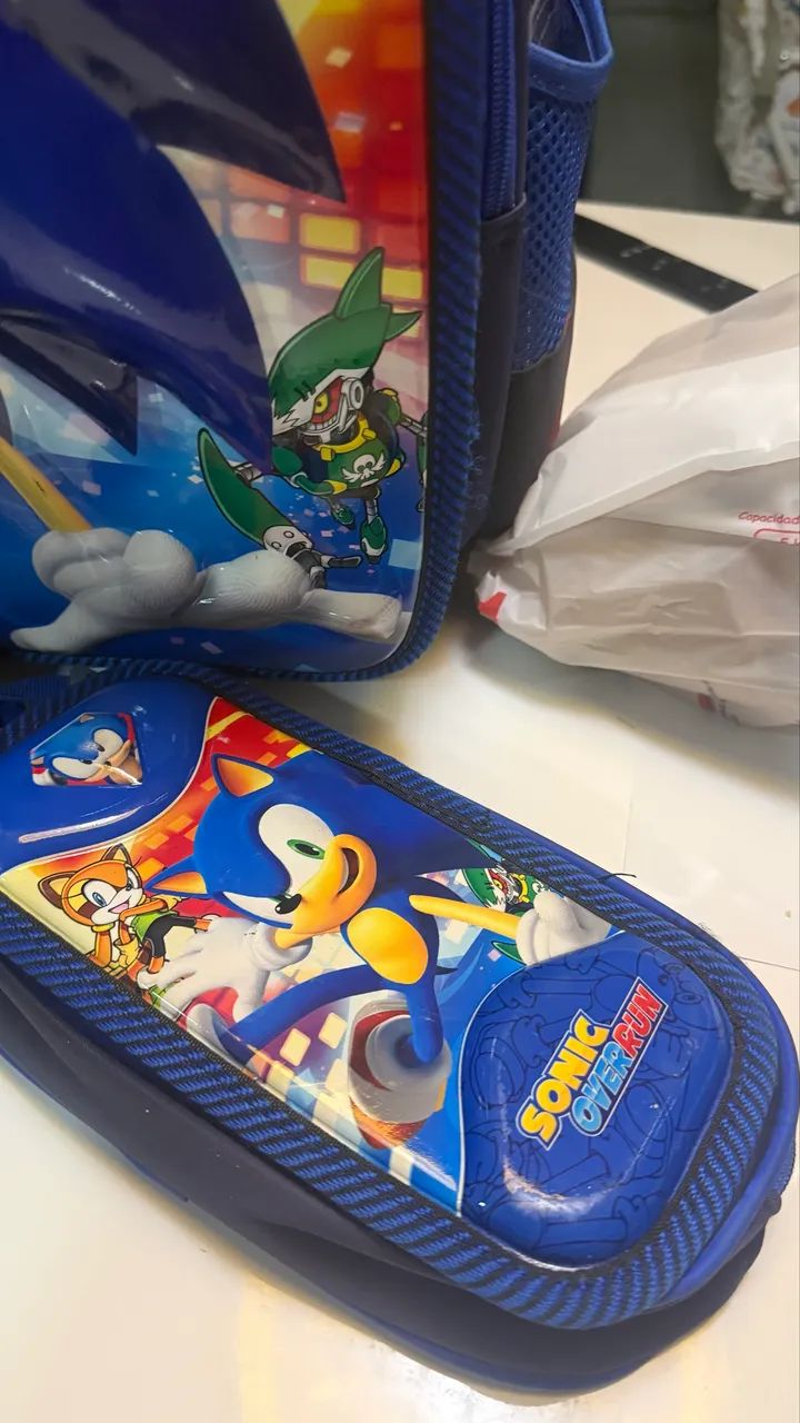 Kit de bolsa escolar do Sonic - imagem alto relevo - Foto 3