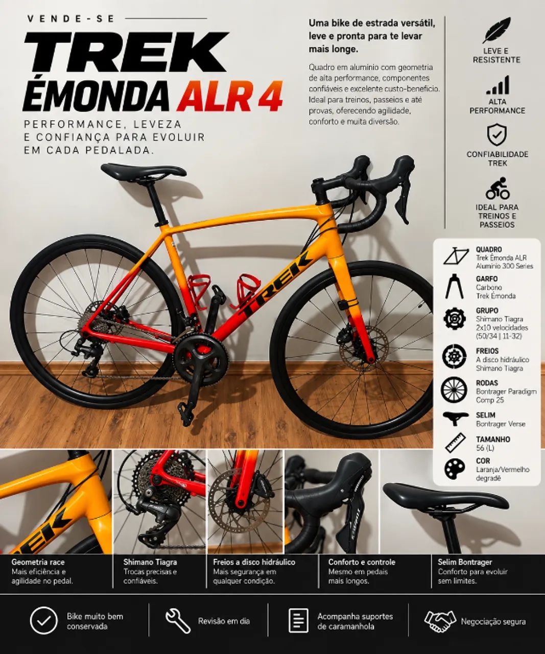 Trek Émonda ALR 4 | Tamanho 58 | Shimano Tiagra | Freio a Disco