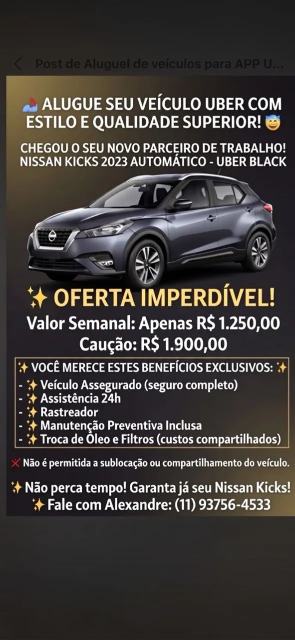 ALUGUEL DE VEÍCULO PARA APP / BLACK