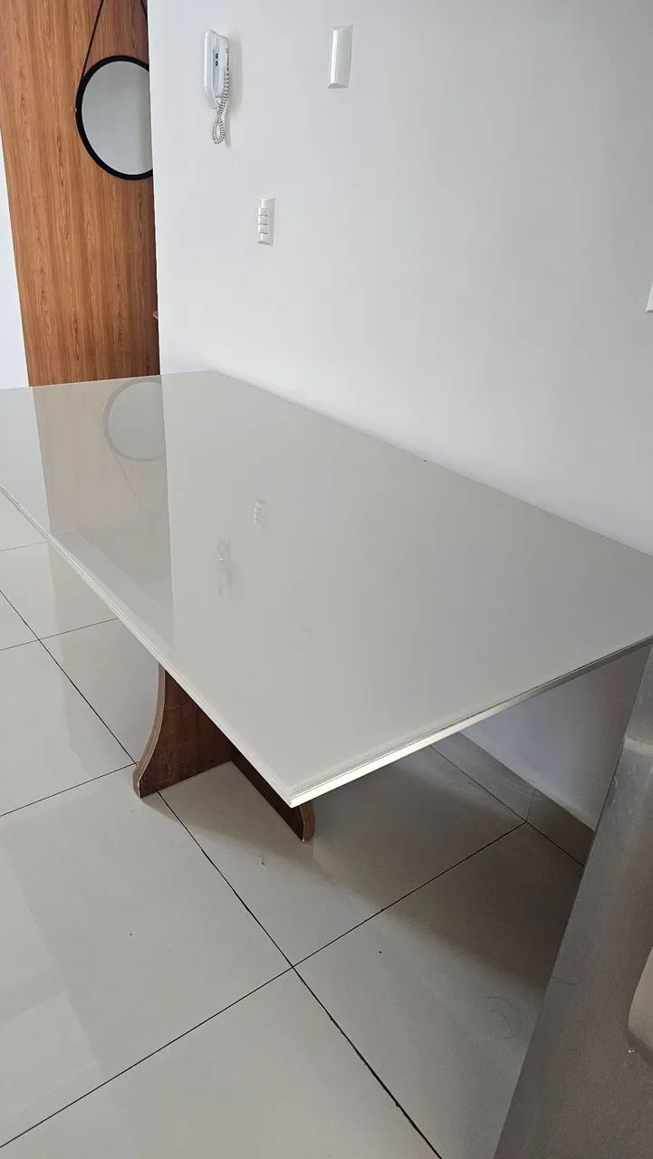 Mesa Off White com tampo de vidro - Foto 2