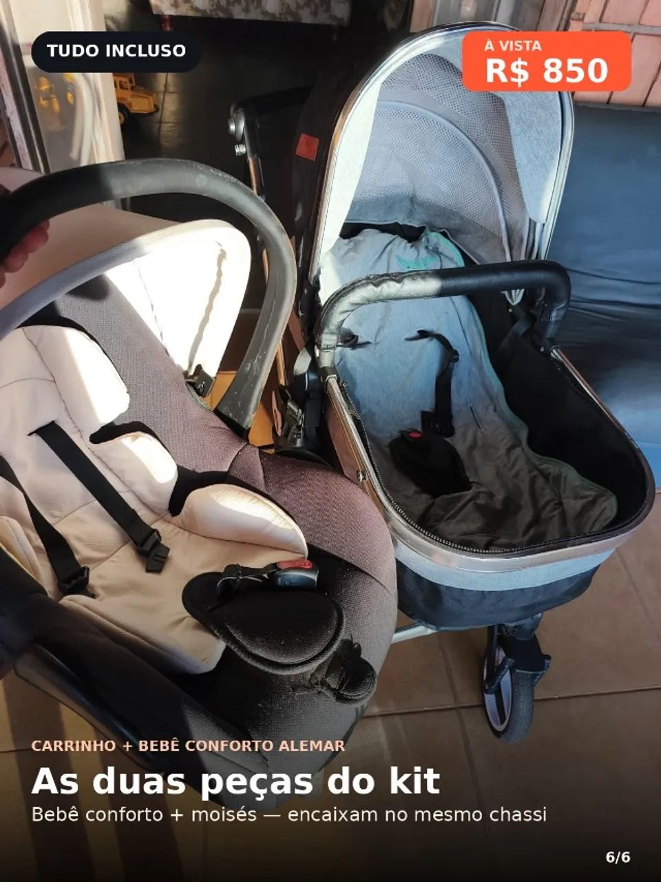Carrinho de Bebe + Bebe conforto