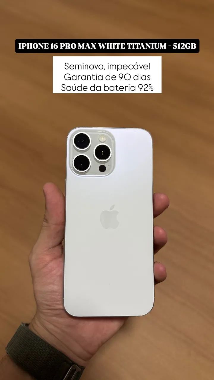 iPhone 16 Pro Max 512GB White titanium, Seminovo impecável