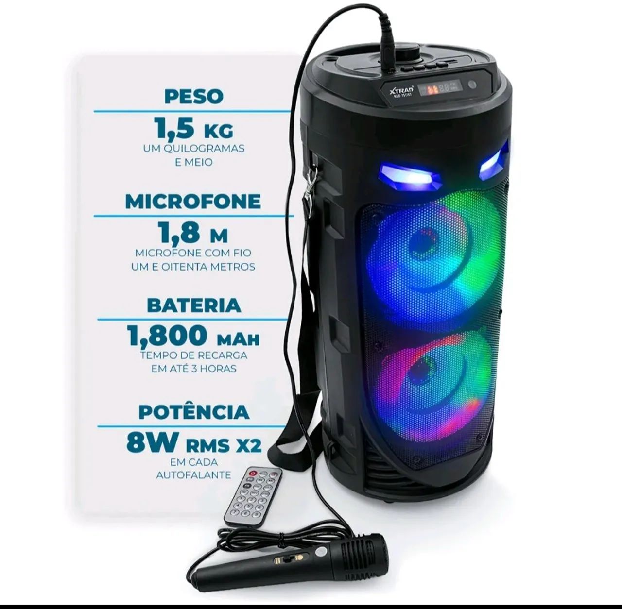 Caixa de Som Bluetooth Portátil Grande Com Microfone E Controle Remoto Multimídia LED - Foto 2