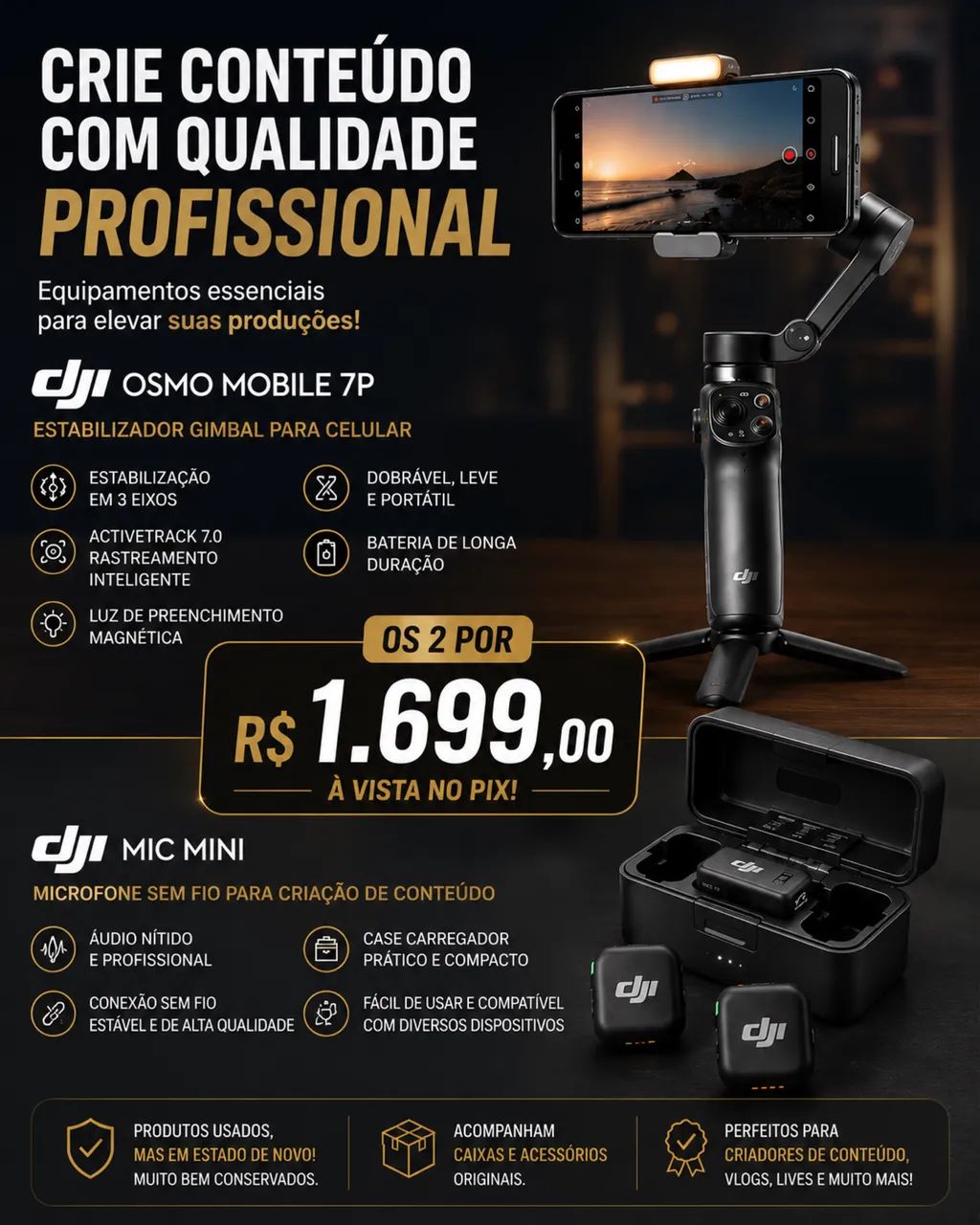 DJI Osmo Mobile 7P + DJI Mic Mini ? Kit Completo para Criadores