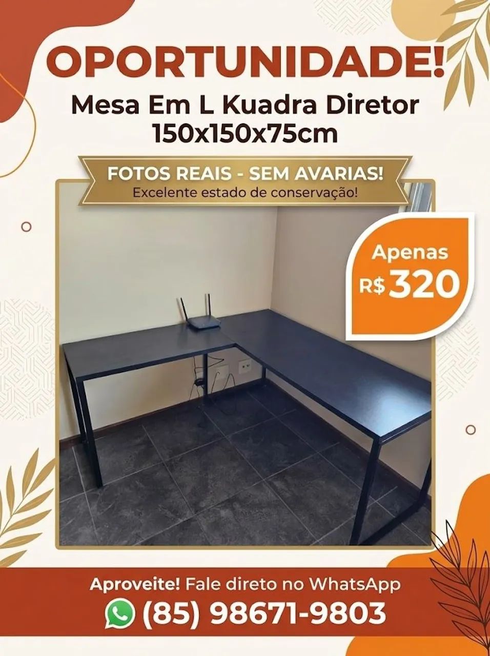 Mesa em L 150x150x75