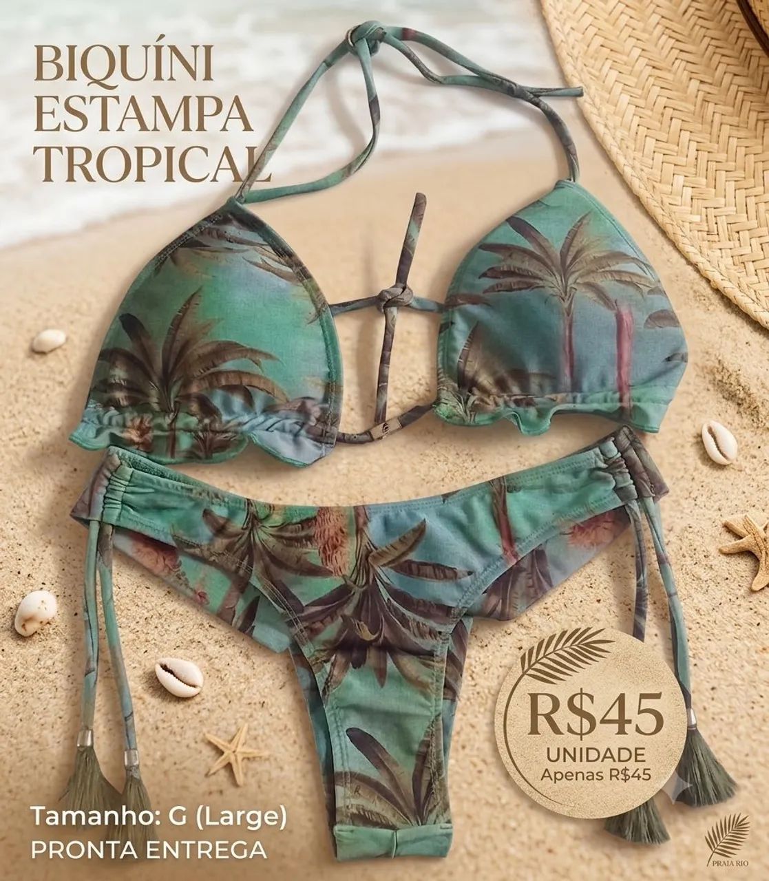 Conjunto de biquíni com estampa tropical 