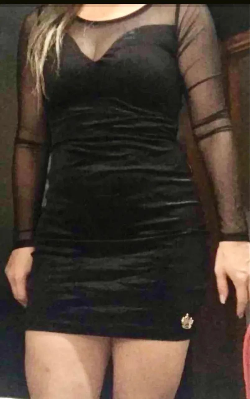 Vestido de veludo com mangas em tule /marca Paula Mello - Foto 5