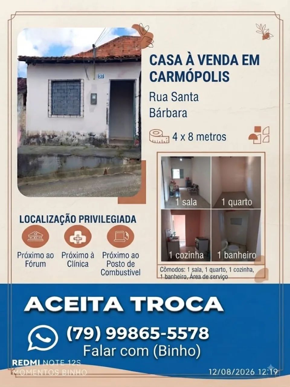Oportunidade !!! Casa em Carmópolis/ Terreno em Maruim. 