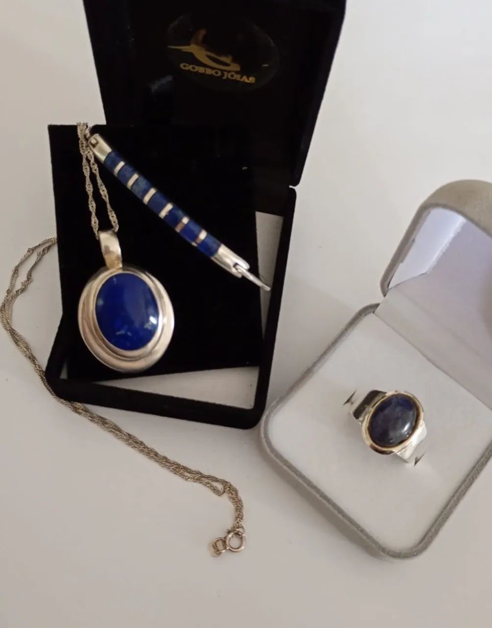 Conjunto Prata 950 anel, colar e pulseira Lápis lazuli Natural  - Foto 5