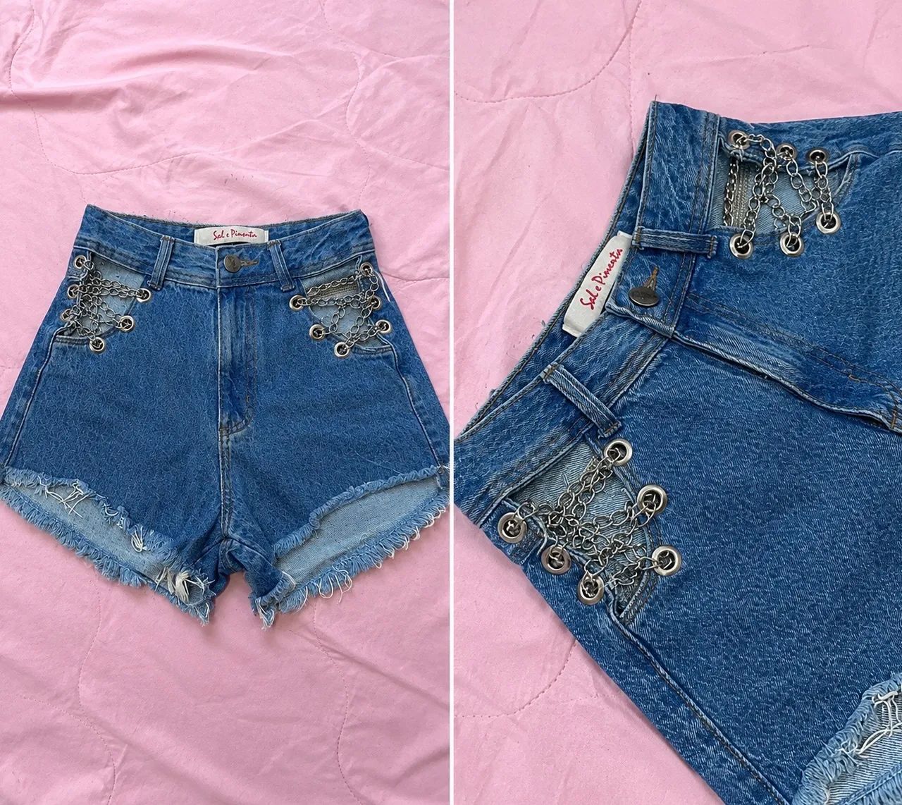 short jeans sal e pimenta com correntes y2k - Foto 2