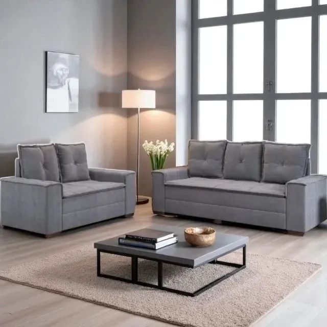 Sofá 2 e 3 lugares Barcelona Cinza (FRETE GRÁTIS)