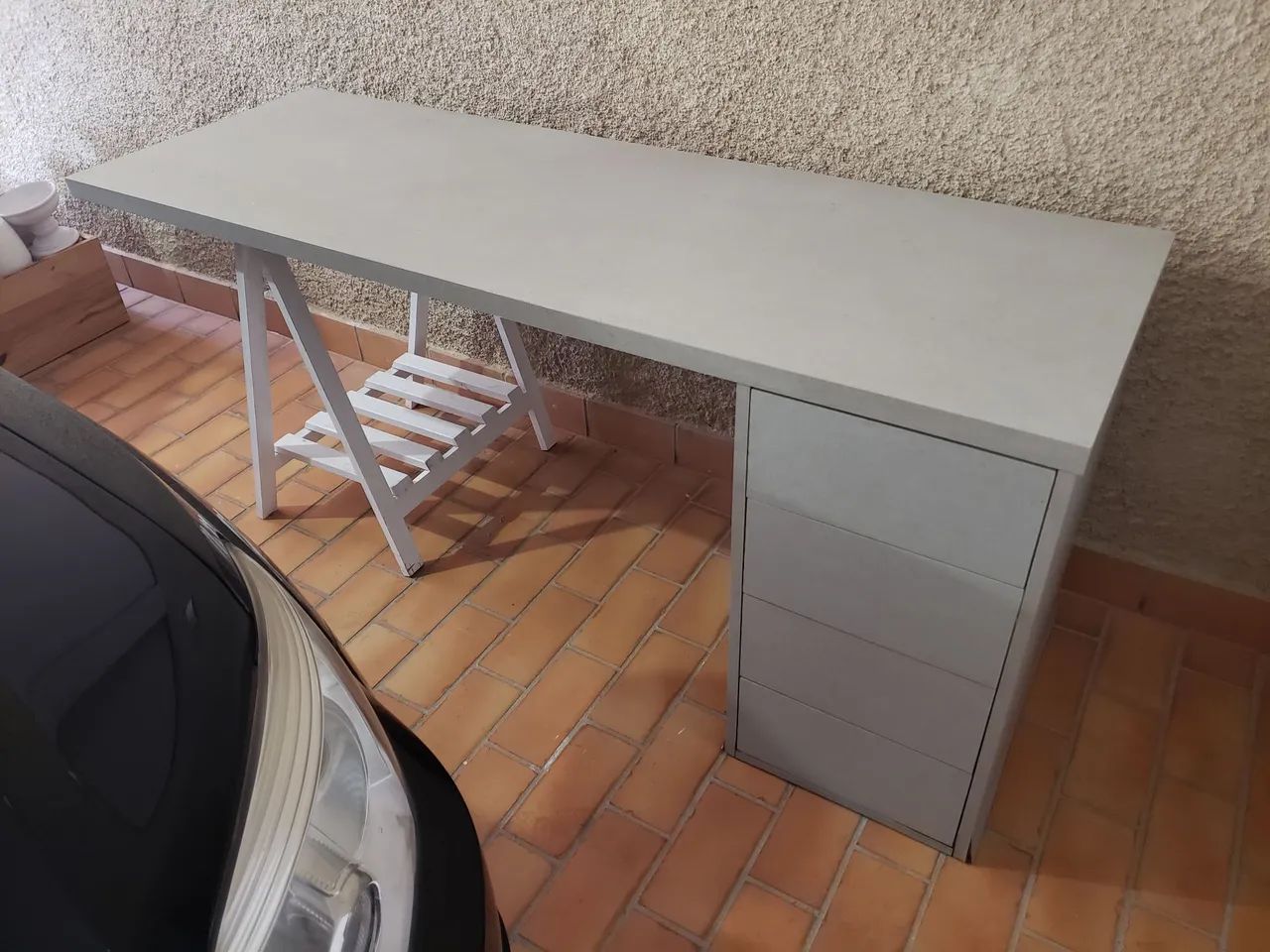 Escrivaninha MDF Cinza 175 x 60 x 78 com 3 gavetas