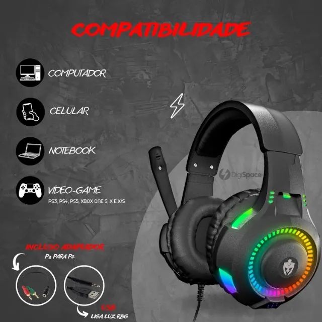 Fone De Ouvido Headset Gamer Luz Led RGB RIVAL EG307