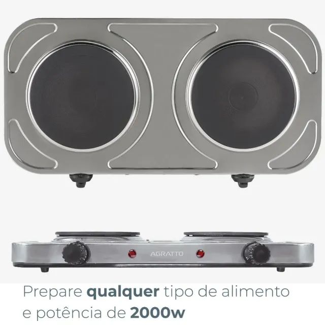  Fogão INOX Elétrico de Mesa 2 Pratos 127V