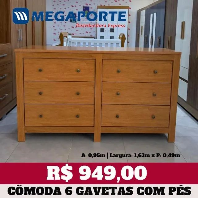 Cômoda 6 Gavetas com Pés (NOVO) Entrega Grátis! 