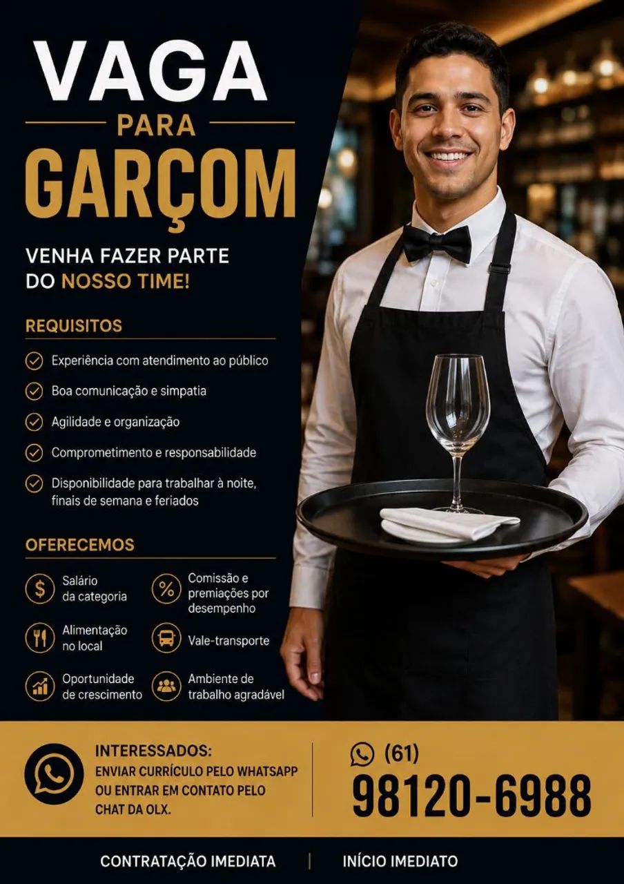 Contrata-se Garçom Experiente - Taguatinga Norte (QNL)