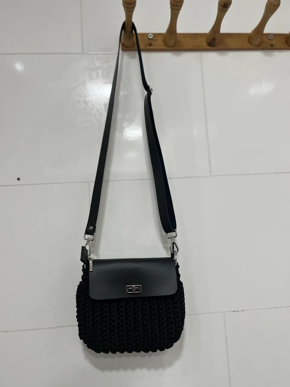 BOLSA DE CROCHÊ PRETA P - Foto 4