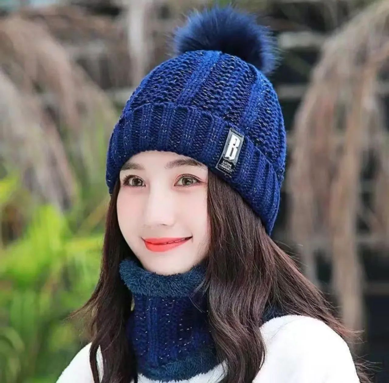 Conjunto de Gorro e Gola Rosa de Inverno - Foto 3