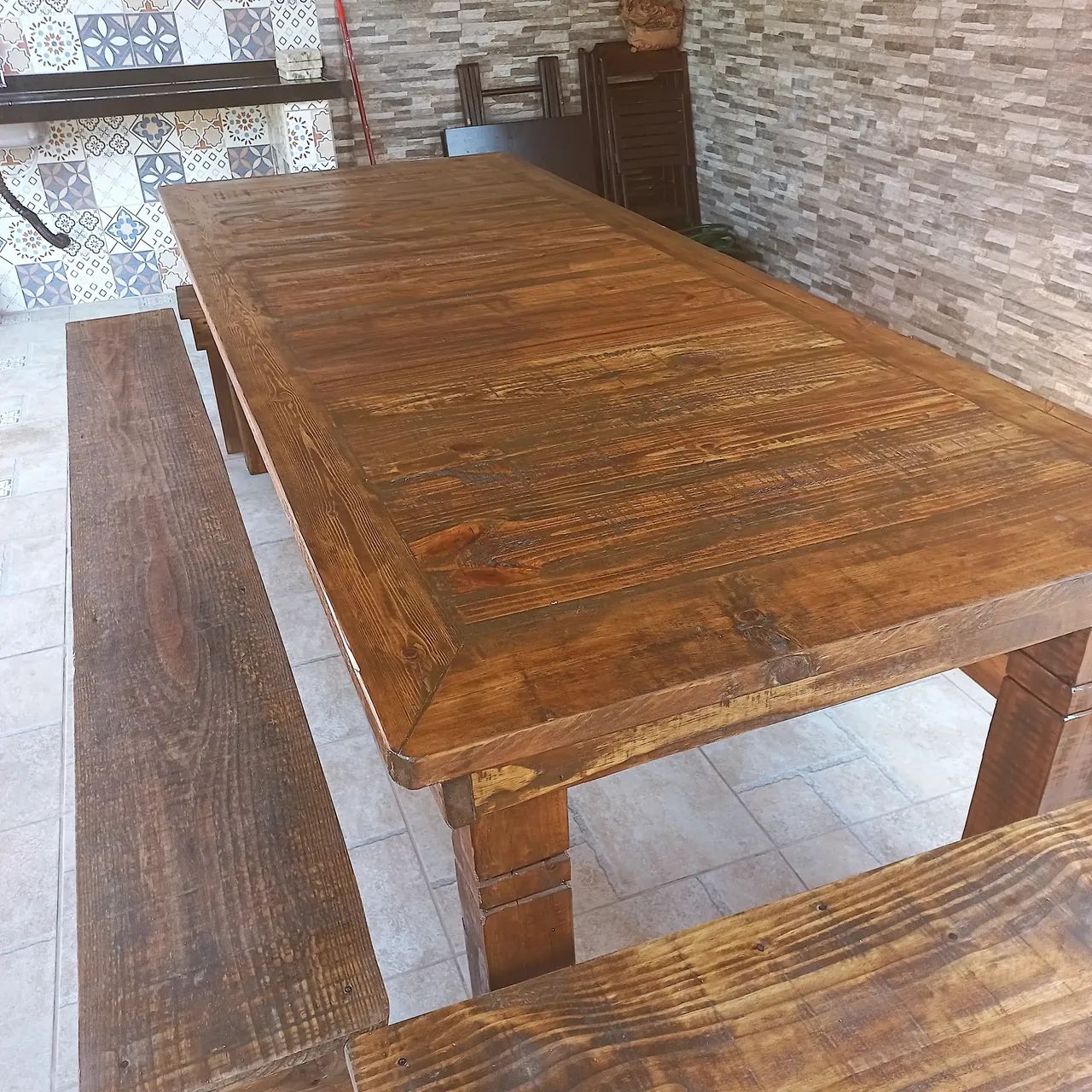 Mesa madeira com Bancos  - Foto 2